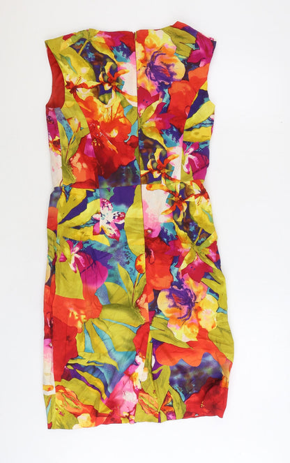 Scarlett Womens Multicoloured Floral Cotton A-Line Size 8 Square Neck Zip