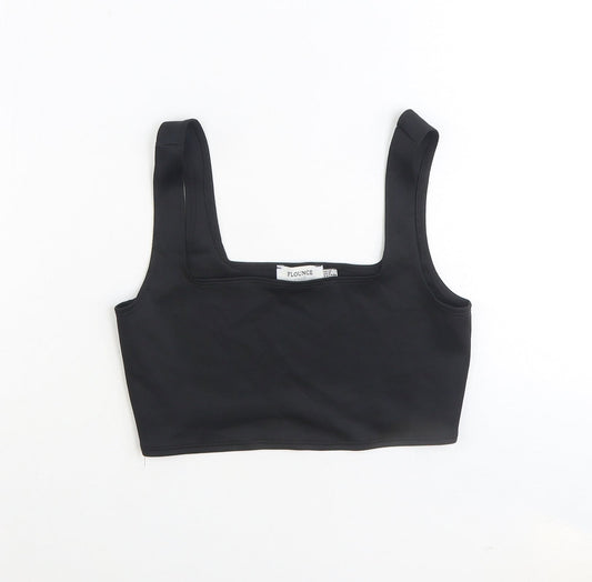 Flounce Womens Black Polyester Cropped Tank Size 12 Square Neck