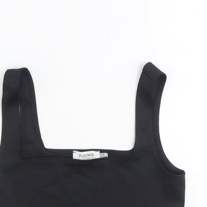Flounce Womens Black Polyester Cropped Tank Size 12 Square Neck