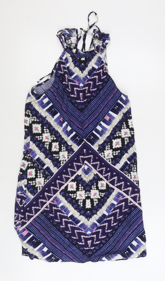 Warehouse Womens Multicoloured Geometric Viscose A-Line Size 8 Round Neck Tie