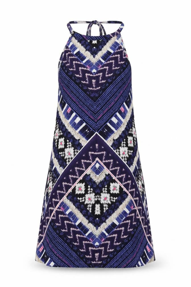 Warehouse Womens Multicoloured Geometric Viscose A-Line Size 8 Round Neck Tie