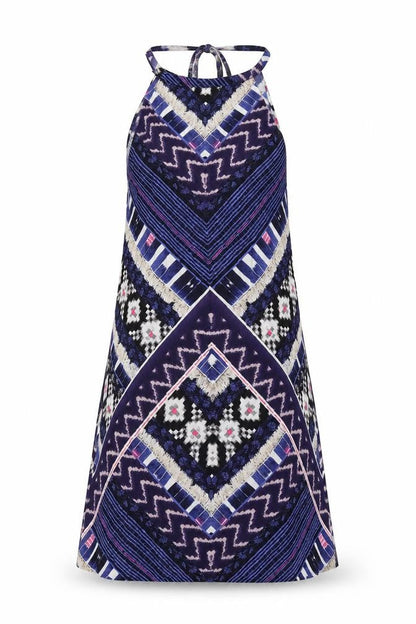 Warehouse Womens Multicoloured Geometric Viscose A-Line Size 8 Round Neck Tie