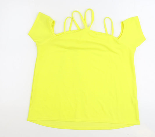 Boohoo Womens Yellow Polyester Basic Blouse Size 14 Boat Neck