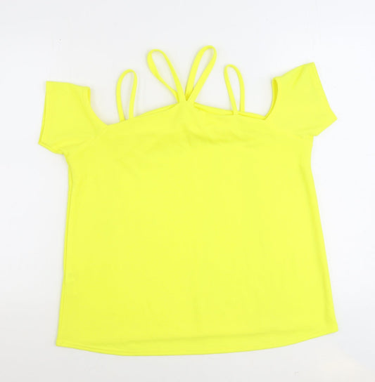 Boohoo Womens Yellow Polyester Basic Blouse Size 14 Boat Neck