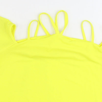 Boohoo Womens Yellow Polyester Basic Blouse Size 14 Boat Neck