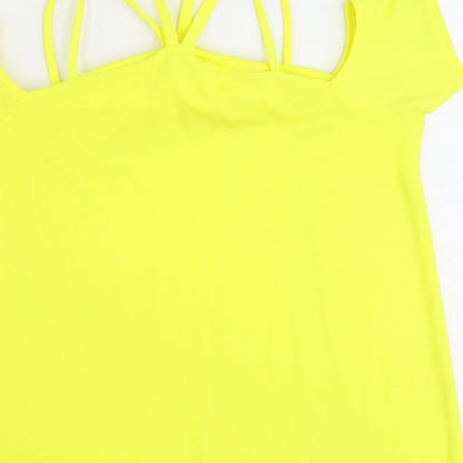 Boohoo Womens Yellow Polyester Basic Blouse Size 14 Boat Neck