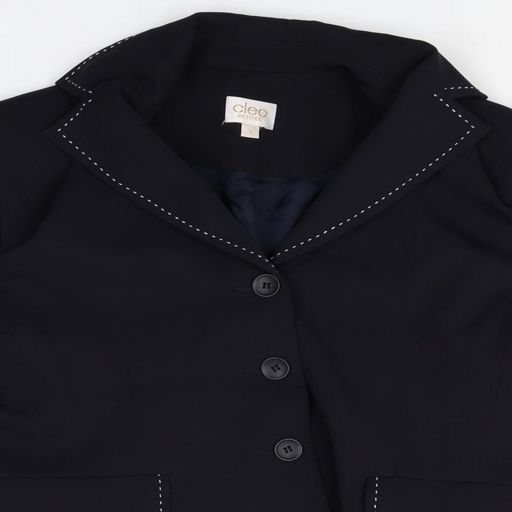 Cleo Womens Black Polyester Jacket Blazer Size 10