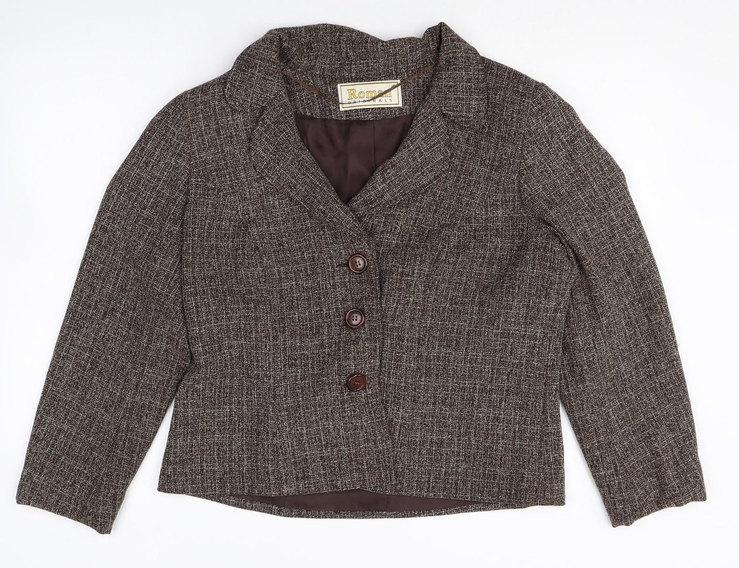 Roman Womens Brown Plaid Polyester Jacket Suit Size 16
