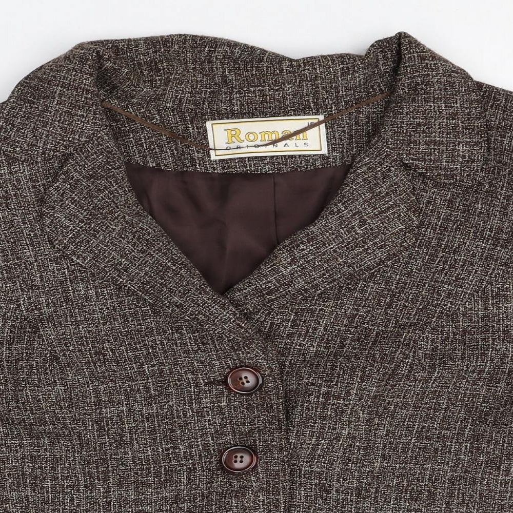 Roman Womens Brown Plaid Polyester Jacket Suit Size 16