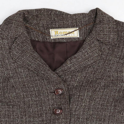 Roman Womens Brown Plaid Polyester Jacket Suit Size 16