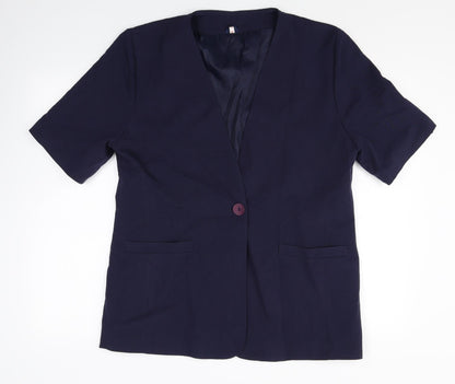 Preworn Womens Blue Polyester Jacket Suit Jacket Size 16