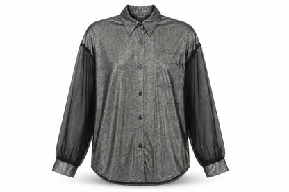 LANY Womens Black Geometric Viscose Basic Button-Up Size S V-Neck