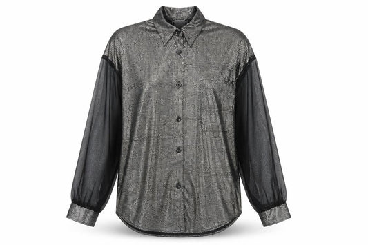 LANY Womens Black Geometric Viscose Basic Button-Up Size S V-Neck