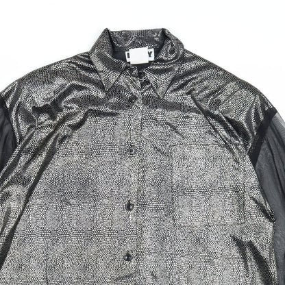 LANY Womens Black Geometric Viscose Basic Button-Up Size S V-Neck
