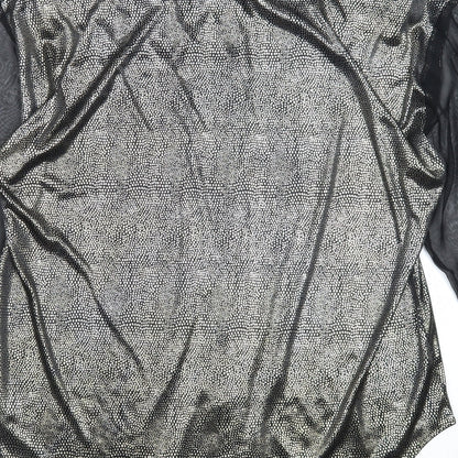 LANY Womens Black Geometric Viscose Basic Button-Up Size S V-Neck