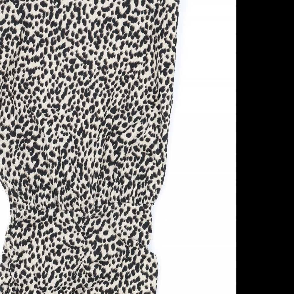 New Look Womens Brown Animal Print Viscose Pencil Dress Size 4 Round Neck Button - Leopard Pattern Shoulder Pads
