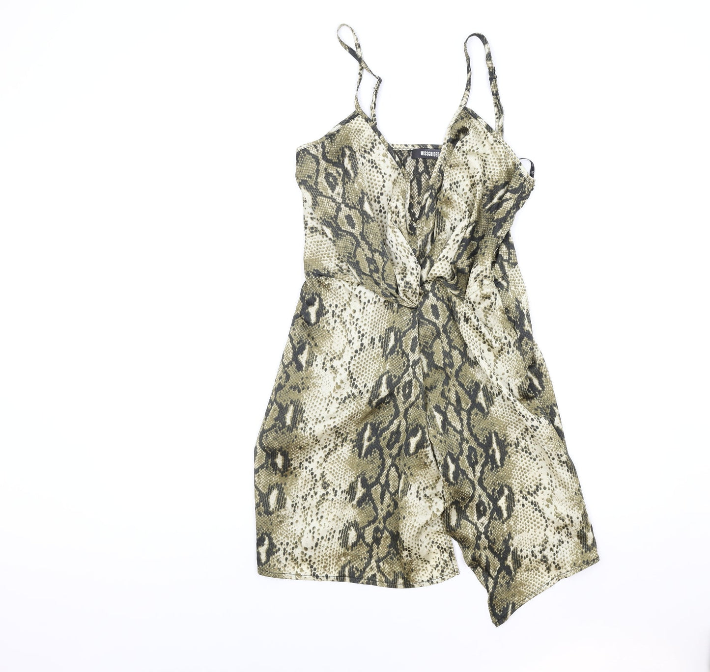 Missguided Womens Brown Animal Print Viscose Tank Dress Size 10 V-Neck Zip - Snakeskin Pattern