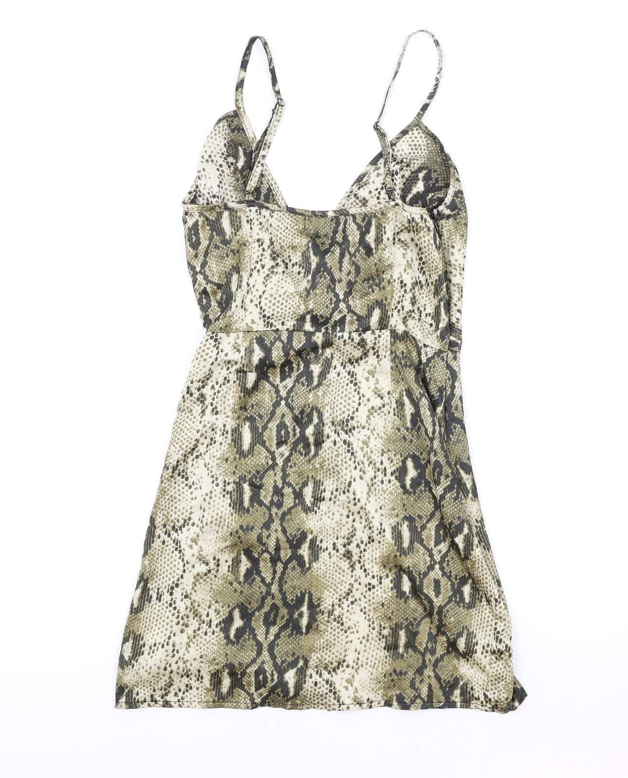 Missguided Womens Brown Animal Print Viscose Tank Dress Size 10 V-Neck Zip - Snakeskin Pattern