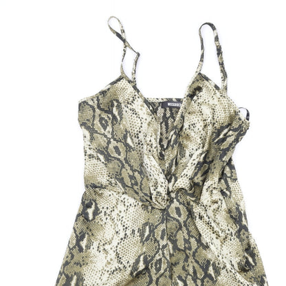 Missguided Womens Brown Animal Print Viscose Tank Dress Size 10 V-Neck Zip - Snakeskin Pattern