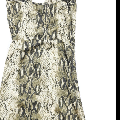 Missguided Womens Brown Animal Print Viscose Tank Dress Size 10 V-Neck Zip - Snakeskin Pattern