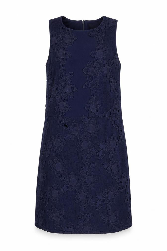 Warehouse Womens Blue Geometric Polyester A-Line Size 12 Round Neck Zip