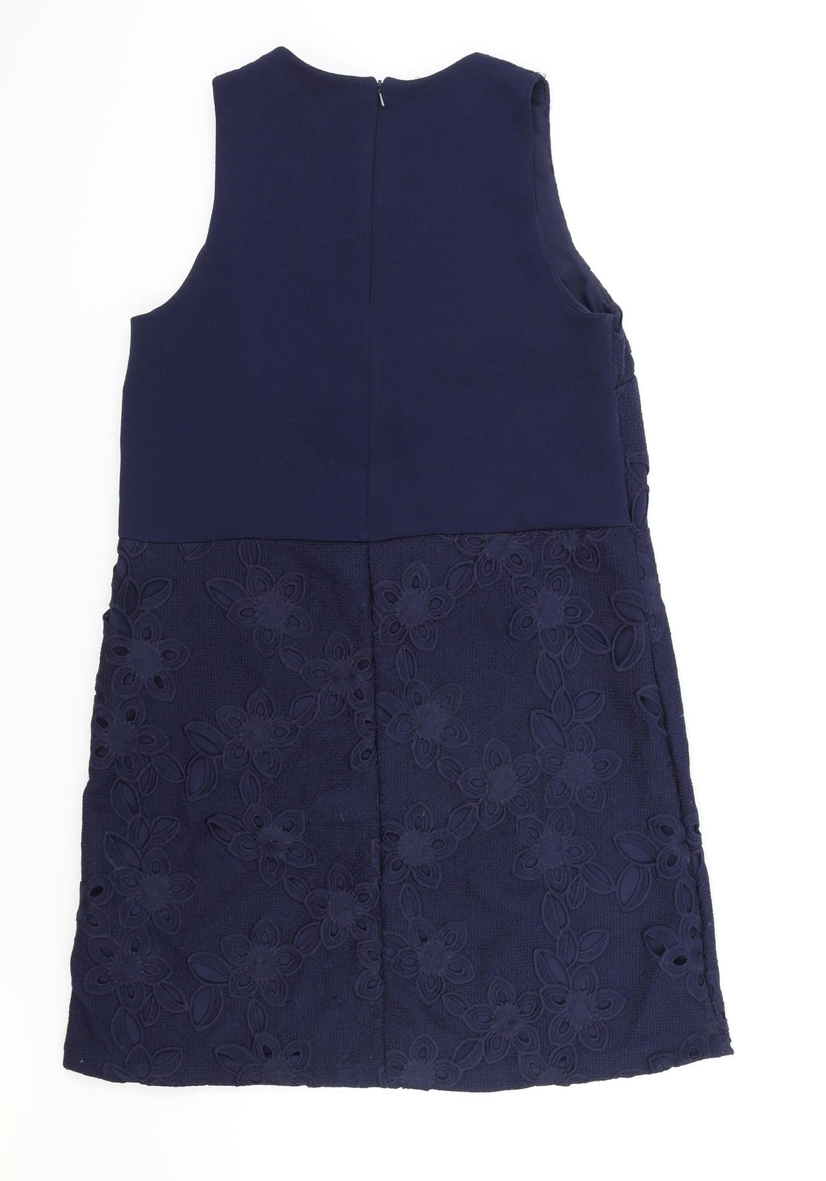 Warehouse Womens Blue Geometric Polyester A-Line Size 12 Round Neck Zip