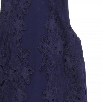 Warehouse Womens Blue Geometric Polyester A-Line Size 12 Round Neck Zip