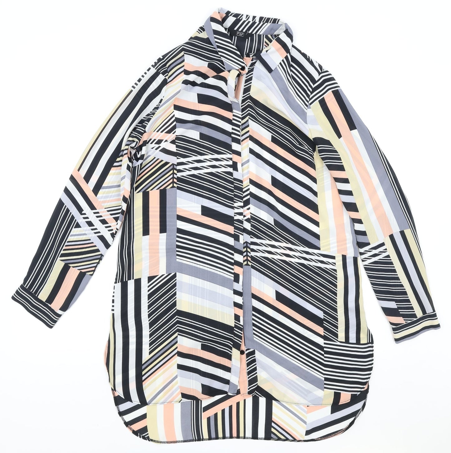 F&F Womens Multicoloured Geometric Polyester Basic Button-Up Size 10 Collared