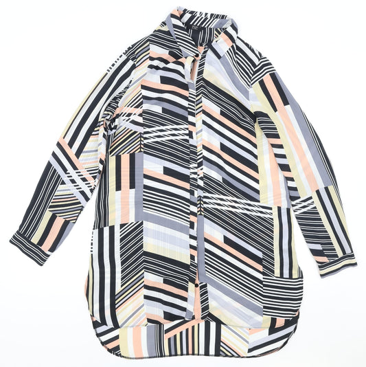 F&F Womens Multicoloured Geometric Polyester Basic Button-Up Size 10 Collared