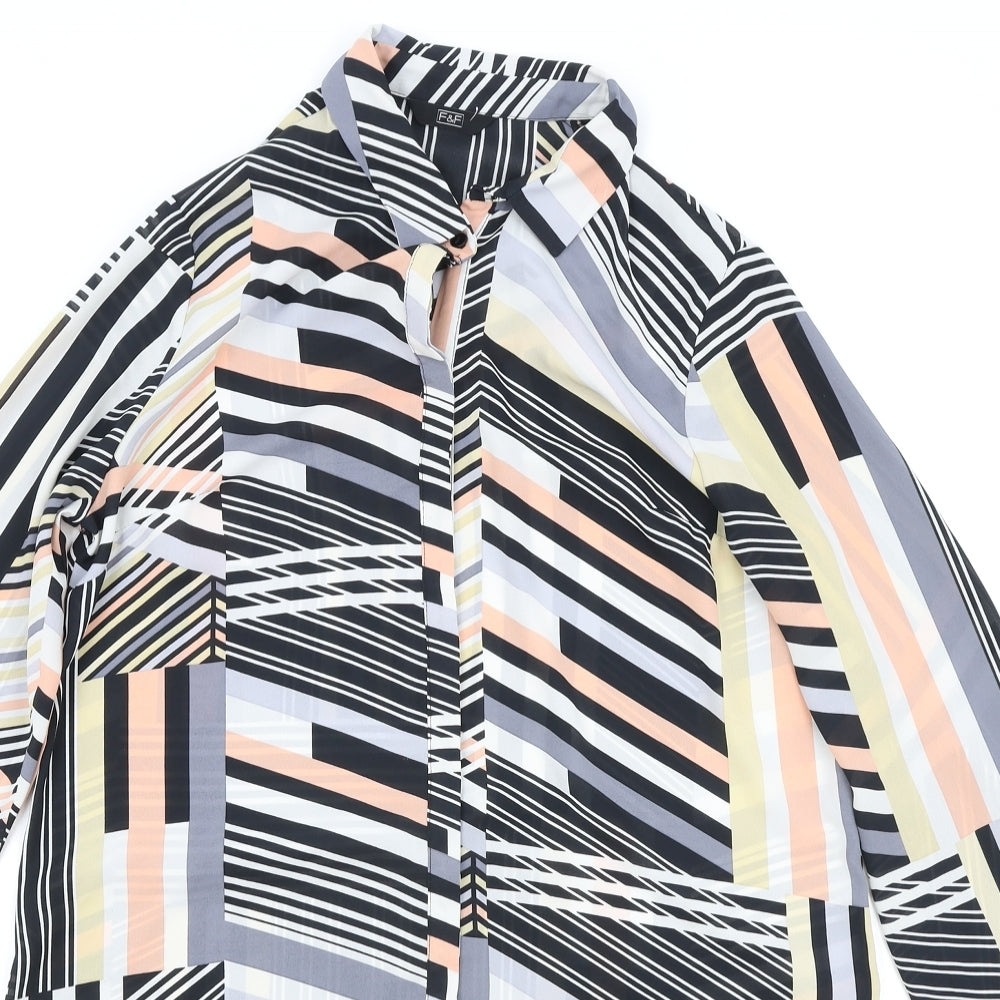 F&F Womens Multicoloured Geometric Polyester Basic Button-Up Size 10 Collared