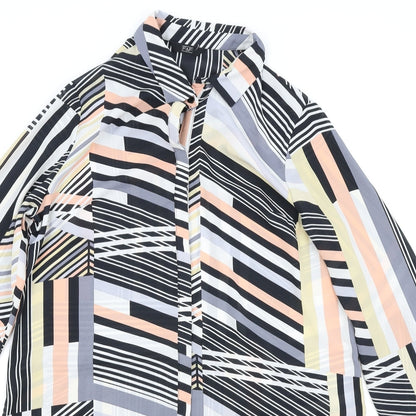 F&F Womens Multicoloured Geometric Polyester Basic Button-Up Size 10 Collared