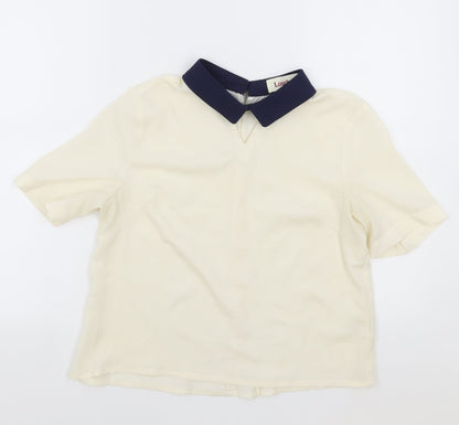Louche Womens Ivory Polyester Basic Blouse Size 10 Collared