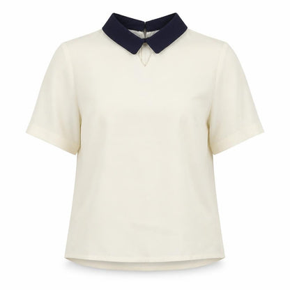 Louche Womens Ivory Polyester Basic Blouse Size 10 Collared
