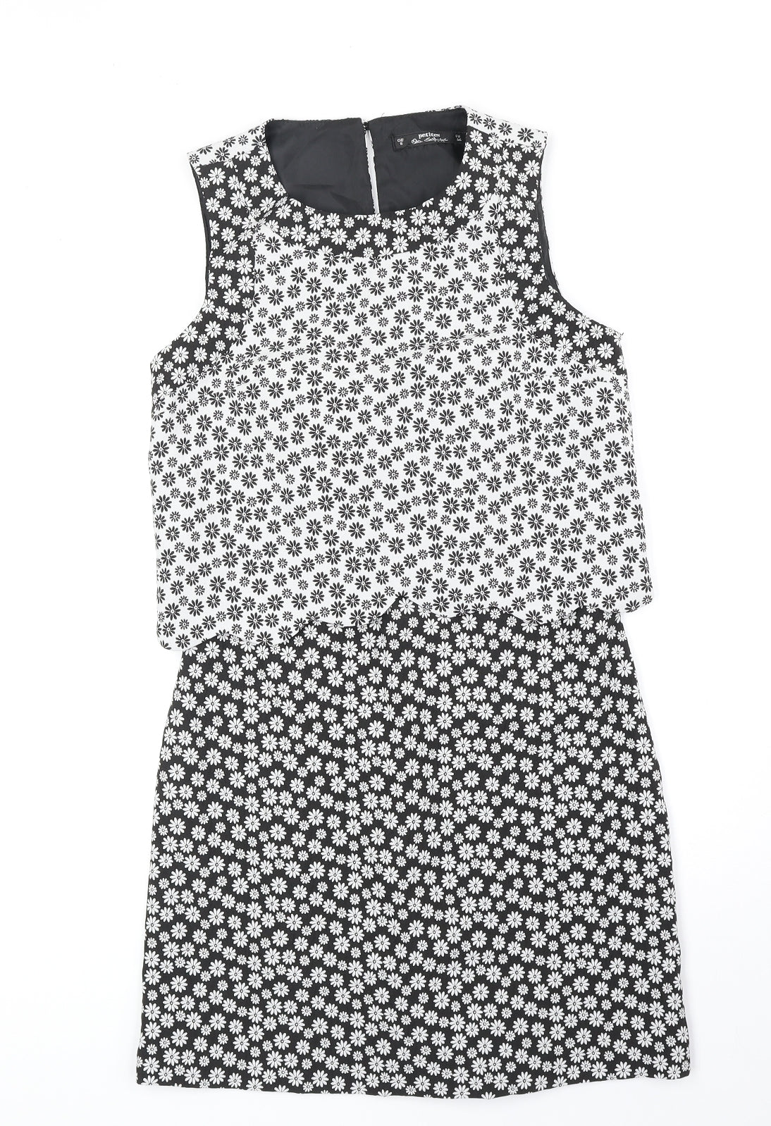 Miss Selfridge Womens Black Floral Polyester A-Line Size 8 Round Neck Zip