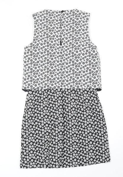 Miss Selfridge Womens Black Floral Polyester A-Line Size 8 Round Neck Zip