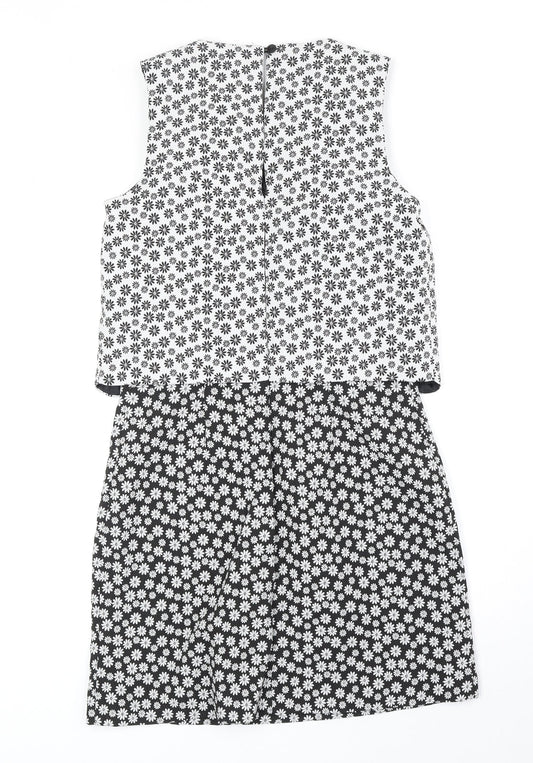 Miss Selfridge Womens Black Floral Polyester A-Line Size 8 Round Neck Zip