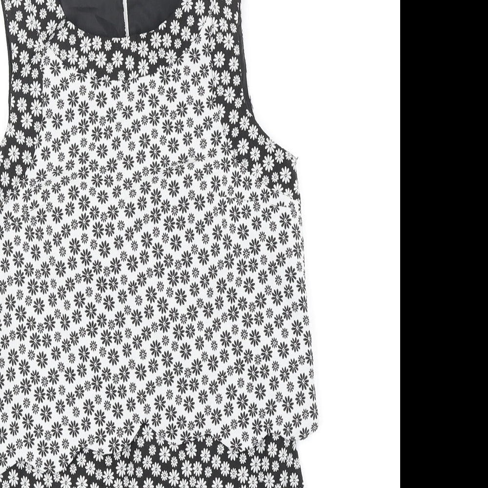 Miss Selfridge Womens Black Floral Polyester A-Line Size 8 Round Neck Zip
