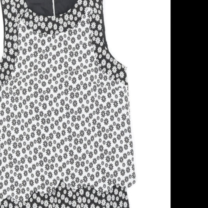Miss Selfridge Womens Black Floral Polyester A-Line Size 8 Round Neck Zip