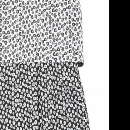 Miss Selfridge Womens Black Floral Polyester A-Line Size 8 Round Neck Zip
