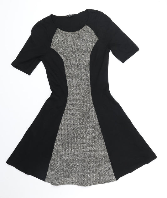 River Island Womens Black Colourblock Polyester Fit & Flare Size 8 Round Neck Pullover
