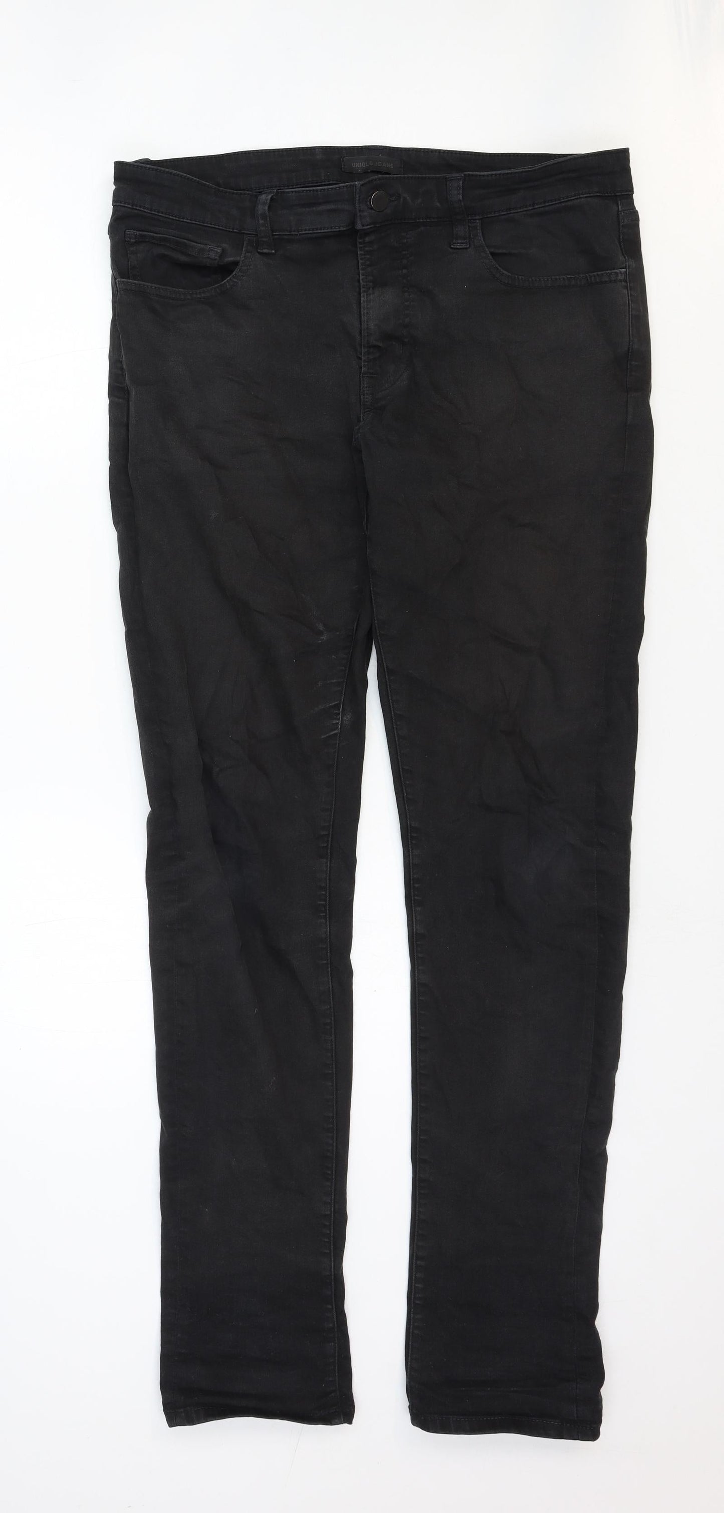 Uniqlo Womens Black Cotton Skinny Jeans Size 12 Regular Zip