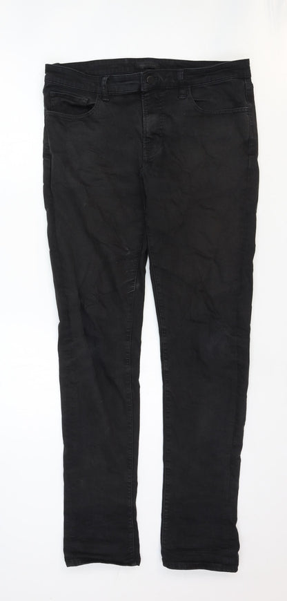 Uniqlo Womens Black Cotton Skinny Jeans Size 12 Regular Zip