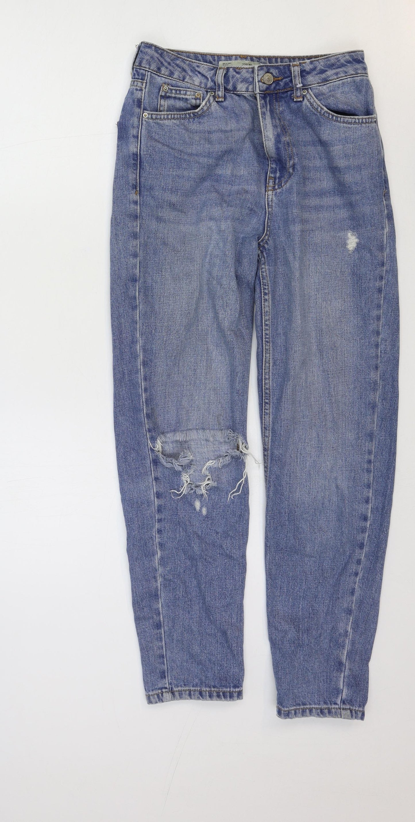 Topshop Womens Blue Cotton Straight Jeans Size 26 in Regular Zip