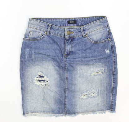F&F Womens Blue Cotton Straight & Pencil Skirt Size 30 in Zip - Distressed Look