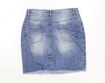 F&F Womens Blue Cotton Straight & Pencil Skirt Size 30 in Zip - Distressed Look