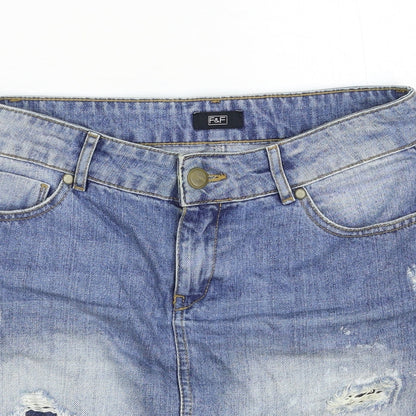 F&F Womens Blue Cotton Straight & Pencil Skirt Size 30 in Zip - Distressed Look