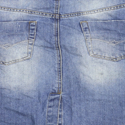 F&F Womens Blue Cotton Straight & Pencil Skirt Size 30 in Zip - Distressed Look