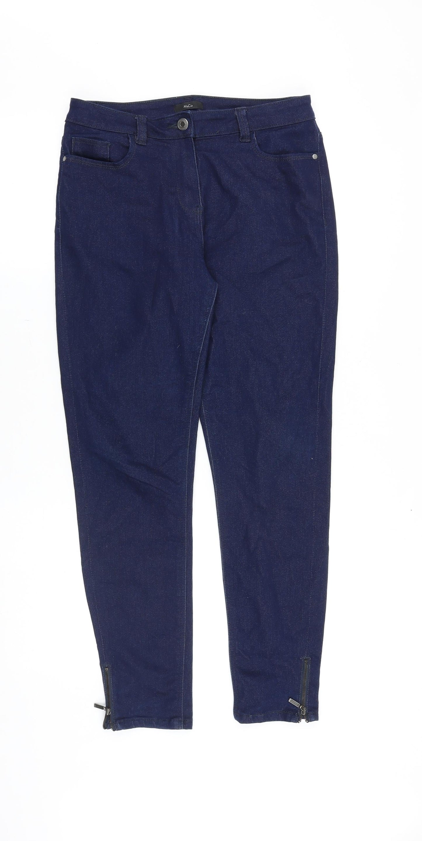 M&Co Womens Blue Cotton Skinny Jeans Size 10 L28 in Slim Zip