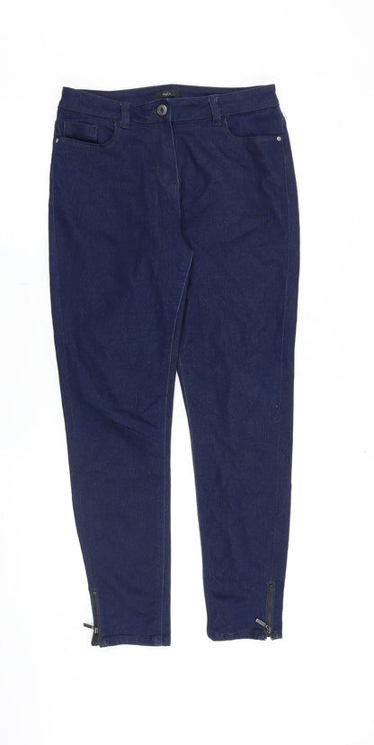 M&Co Womens Blue Cotton Skinny Jeans Size 10 L28 in Slim Zip