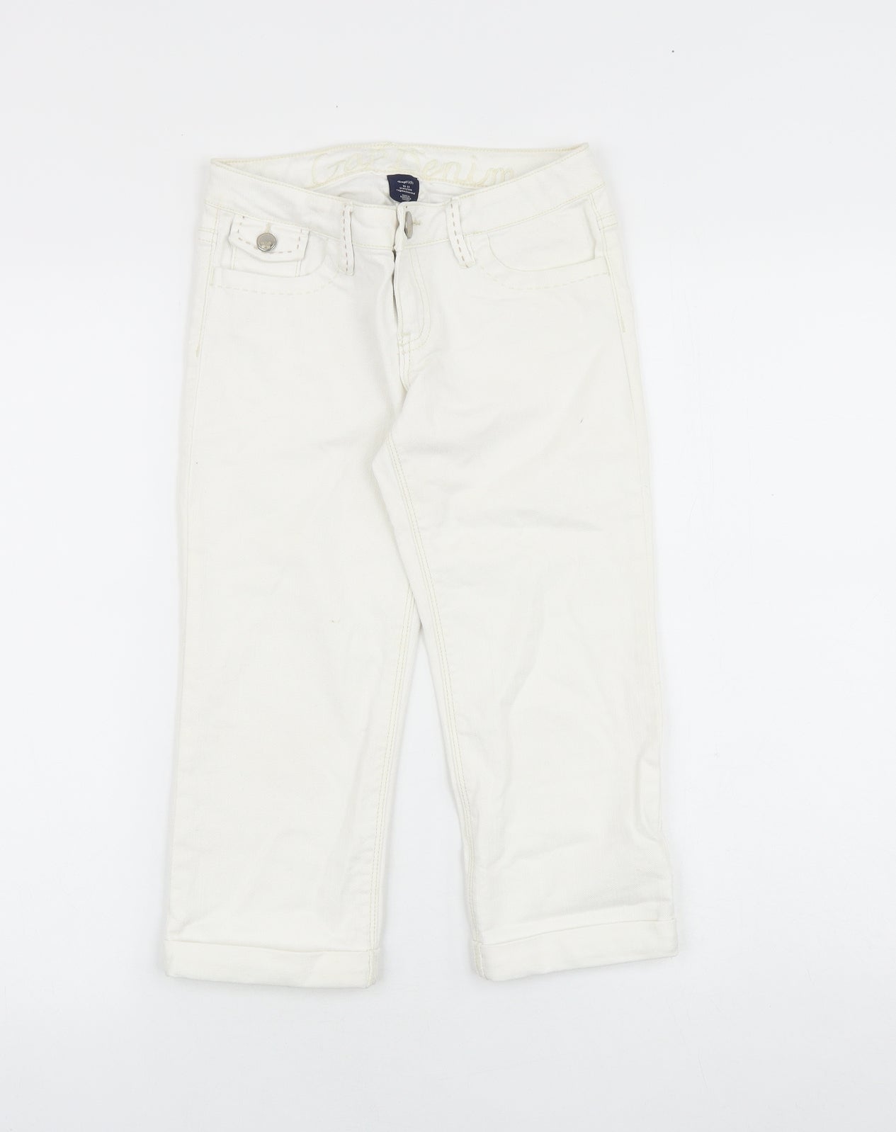 Gap Girls White 100% Cotton Straight Jeans Size 10-11 Years Regular Zip